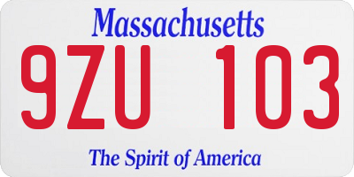 MA license plate 9ZU103