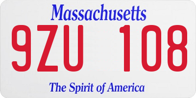 MA license plate 9ZU108