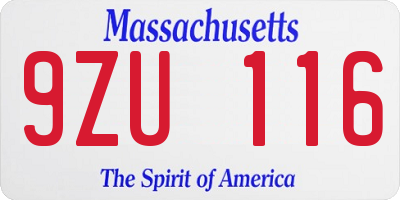 MA license plate 9ZU116