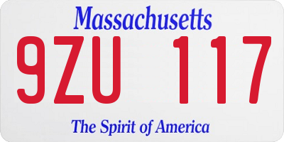 MA license plate 9ZU117