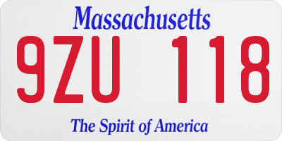 MA license plate 9ZU118