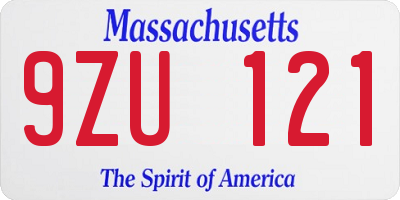 MA license plate 9ZU121