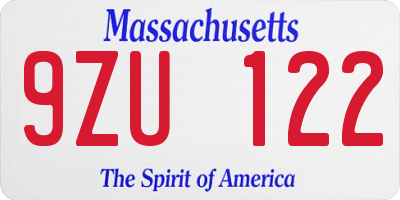 MA license plate 9ZU122