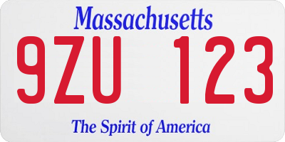 MA license plate 9ZU123