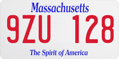 MA license plate 9ZU128