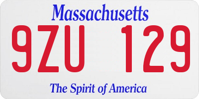 MA license plate 9ZU129