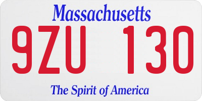 MA license plate 9ZU130