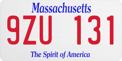 MA license plate 9ZU131