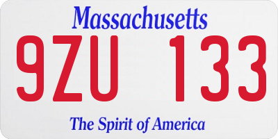 MA license plate 9ZU133