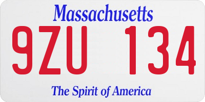 MA license plate 9ZU134