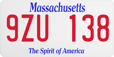 MA license plate 9ZU138