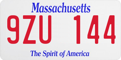 MA license plate 9ZU144