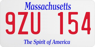 MA license plate 9ZU154