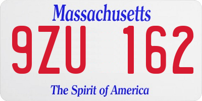 MA license plate 9ZU162