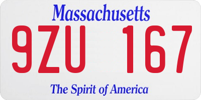 MA license plate 9ZU167