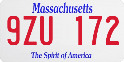 MA license plate 9ZU172