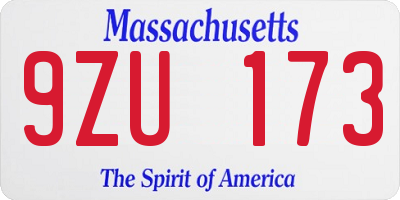 MA license plate 9ZU173