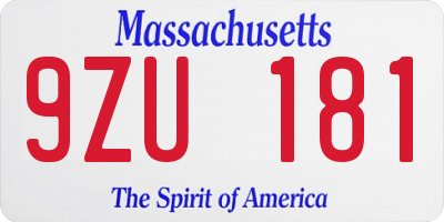 MA license plate 9ZU181