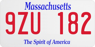 MA license plate 9ZU182