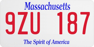 MA license plate 9ZU187