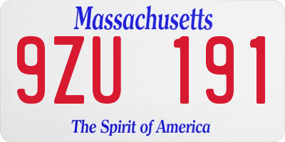 MA license plate 9ZU191