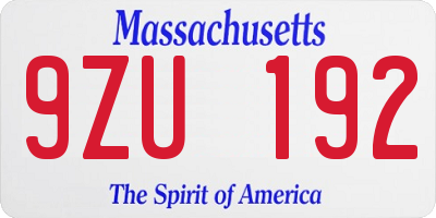 MA license plate 9ZU192