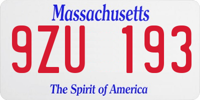 MA license plate 9ZU193