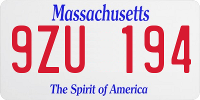 MA license plate 9ZU194