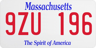 MA license plate 9ZU196