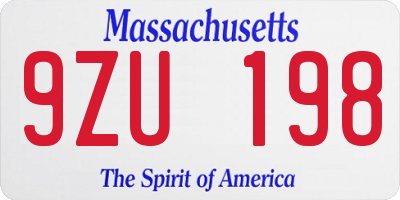 MA license plate 9ZU198