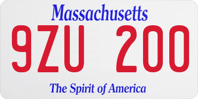 MA license plate 9ZU200