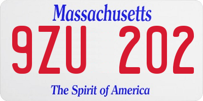 MA license plate 9ZU202