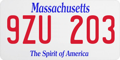 MA license plate 9ZU203