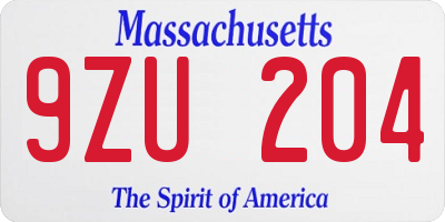 MA license plate 9ZU204