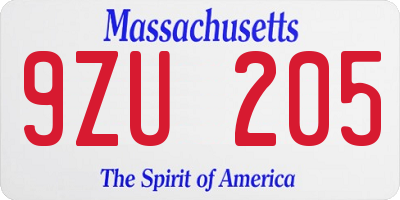 MA license plate 9ZU205