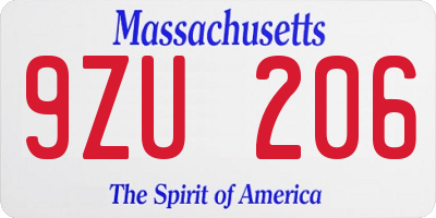 MA license plate 9ZU206