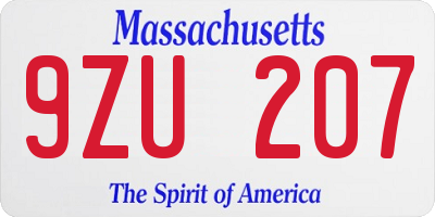 MA license plate 9ZU207