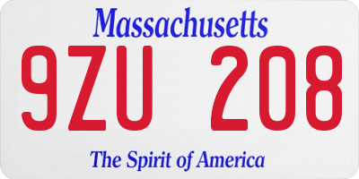 MA license plate 9ZU208