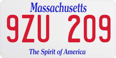 MA license plate 9ZU209