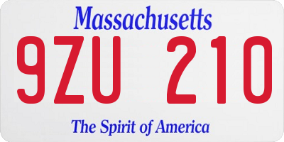 MA license plate 9ZU210