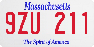 MA license plate 9ZU211