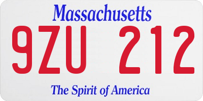 MA license plate 9ZU212