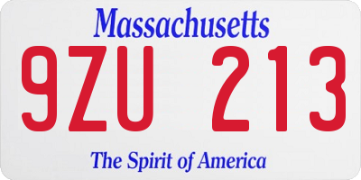 MA license plate 9ZU213