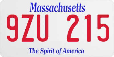 MA license plate 9ZU215