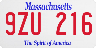 MA license plate 9ZU216