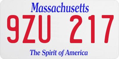 MA license plate 9ZU217