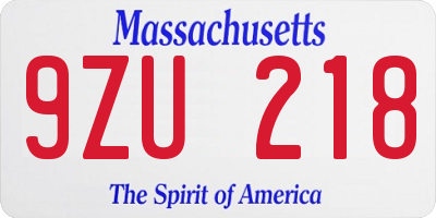 MA license plate 9ZU218