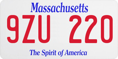 MA license plate 9ZU220