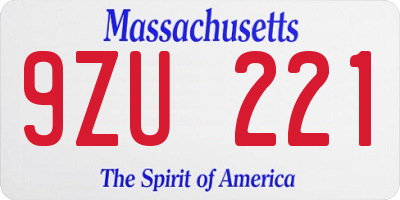 MA license plate 9ZU221