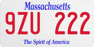 MA license plate 9ZU222